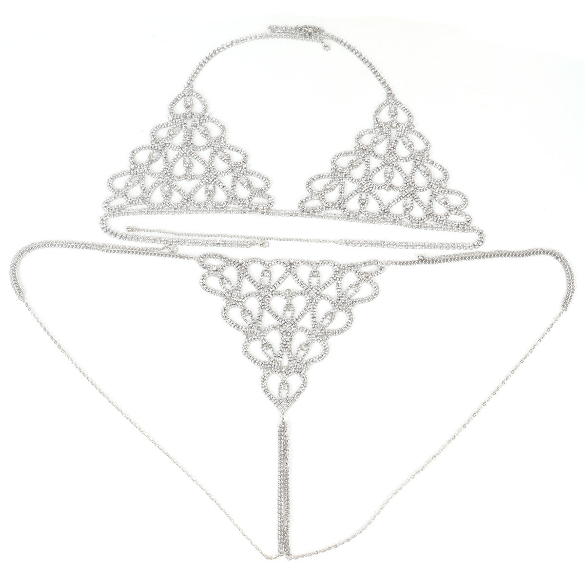 Rhinestone Heart Bra & Panty Body Chain Set