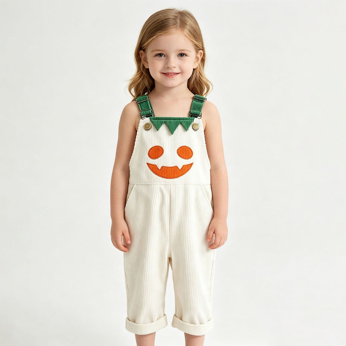 Children's Halloween Pumpkin Face Print Bib Shorts