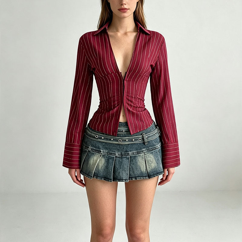 Striped slim-fit long-sleeved collared shirt