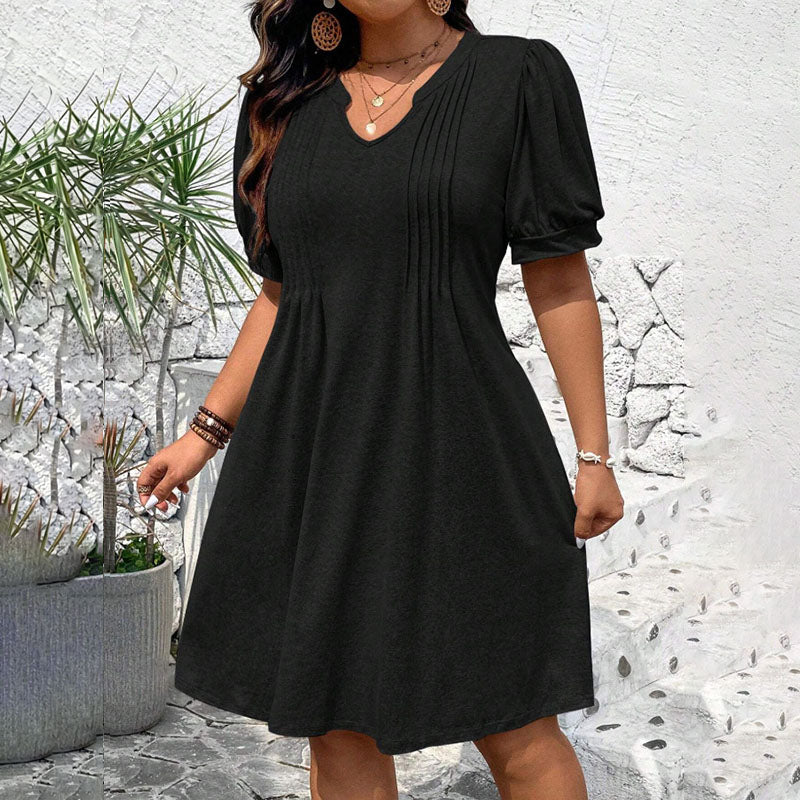 U-neck puff sleeve plus size dress
