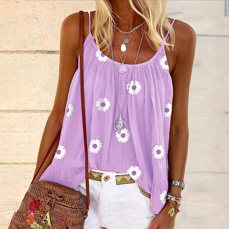 Daisy Print Ruffled Hem Camisole