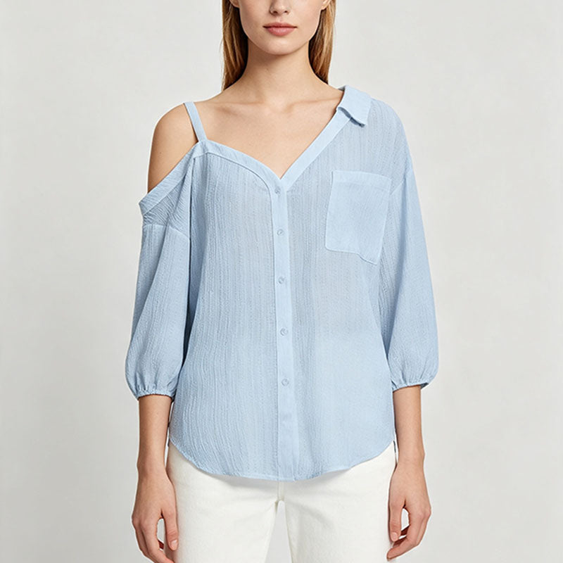 Asymmetric one-shoulder camisole-style collared shirt