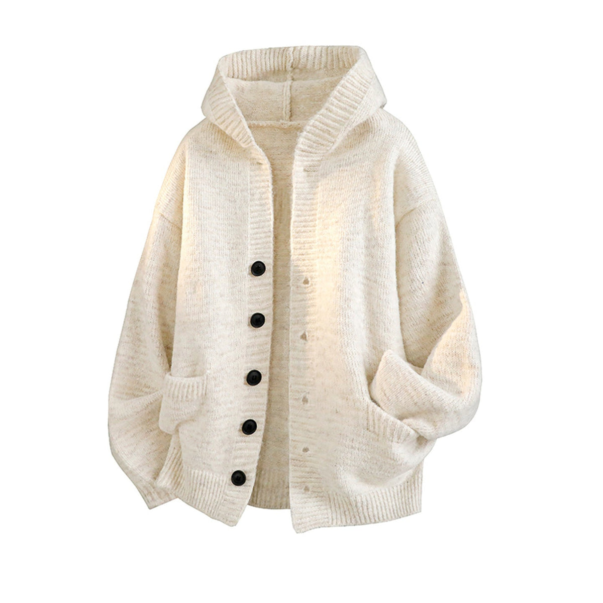 Mens Loose Fit Hooded Knit Sweater Jacket