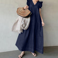 V-neck loose denim dress