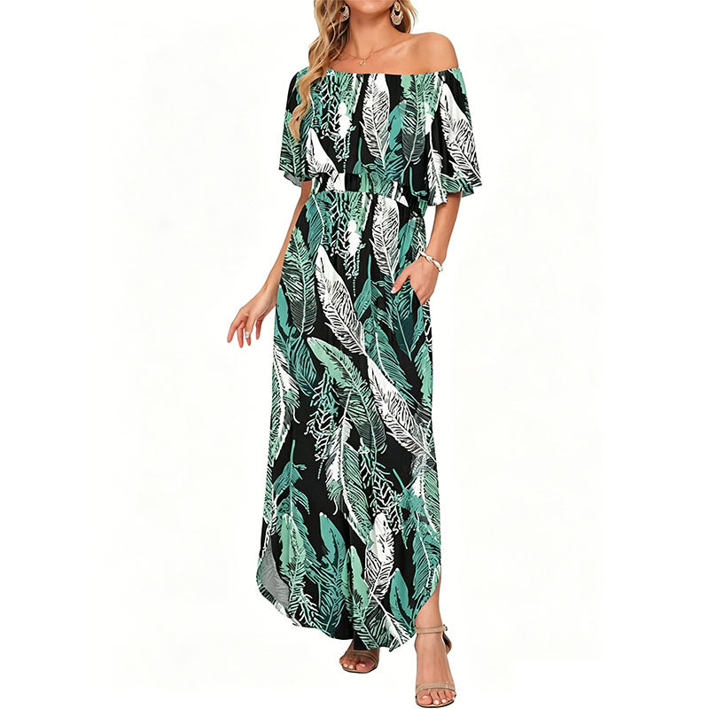 Off the shoulder side slit long dress
