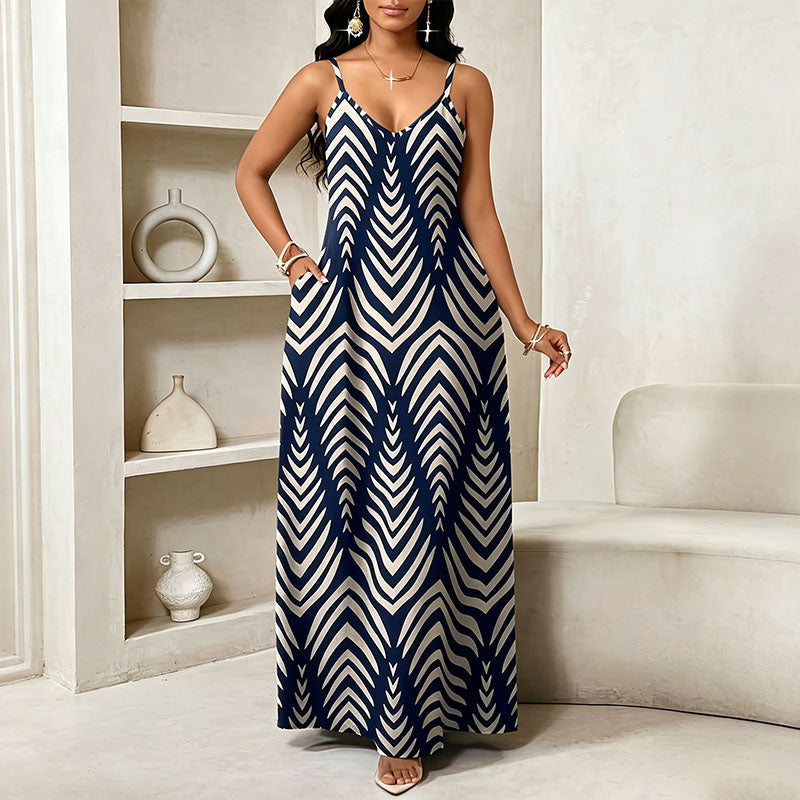 Loose-fitting printed camisole maxi dress