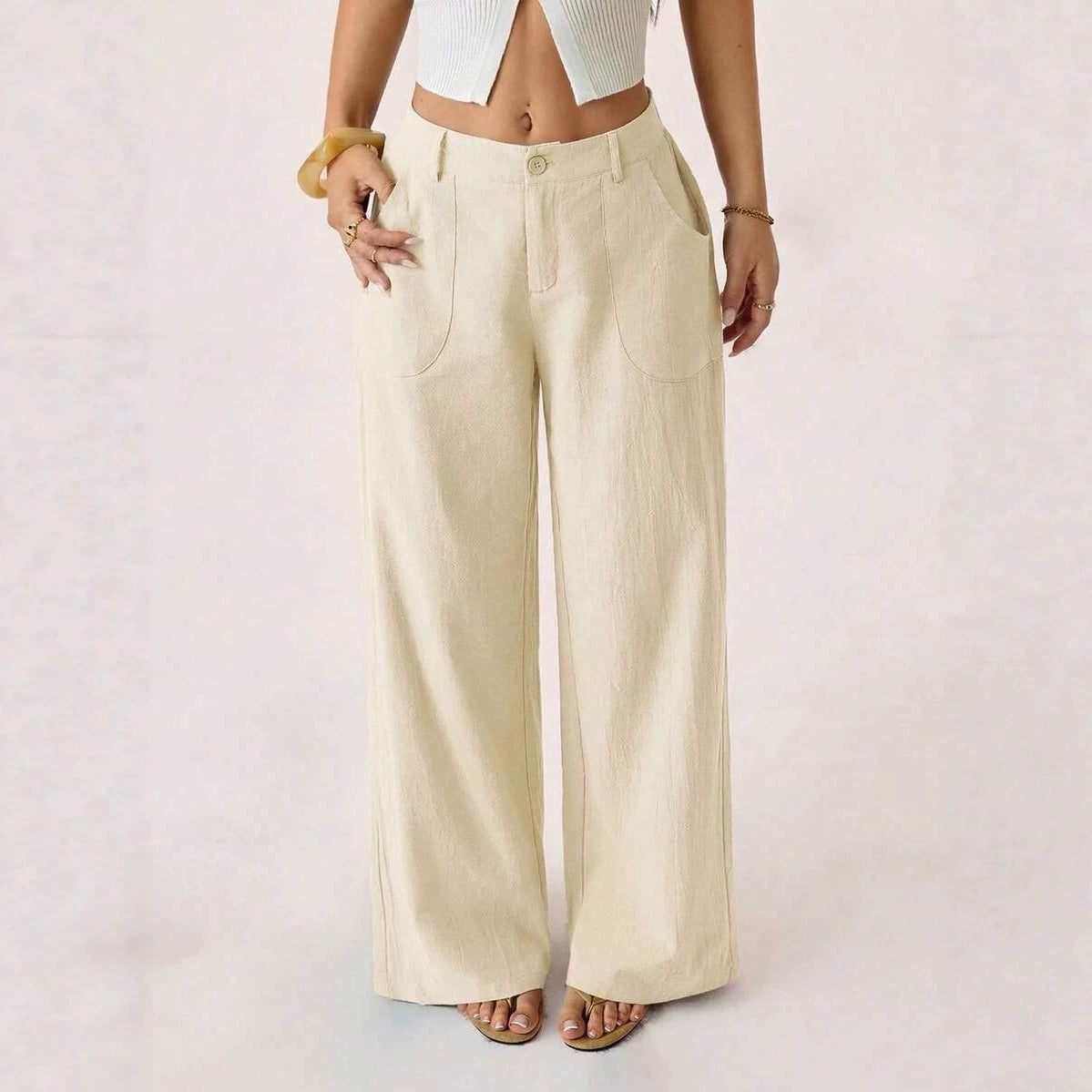 Casual, loose-fitting, mid-rise, straight-leg wide-leg trousers