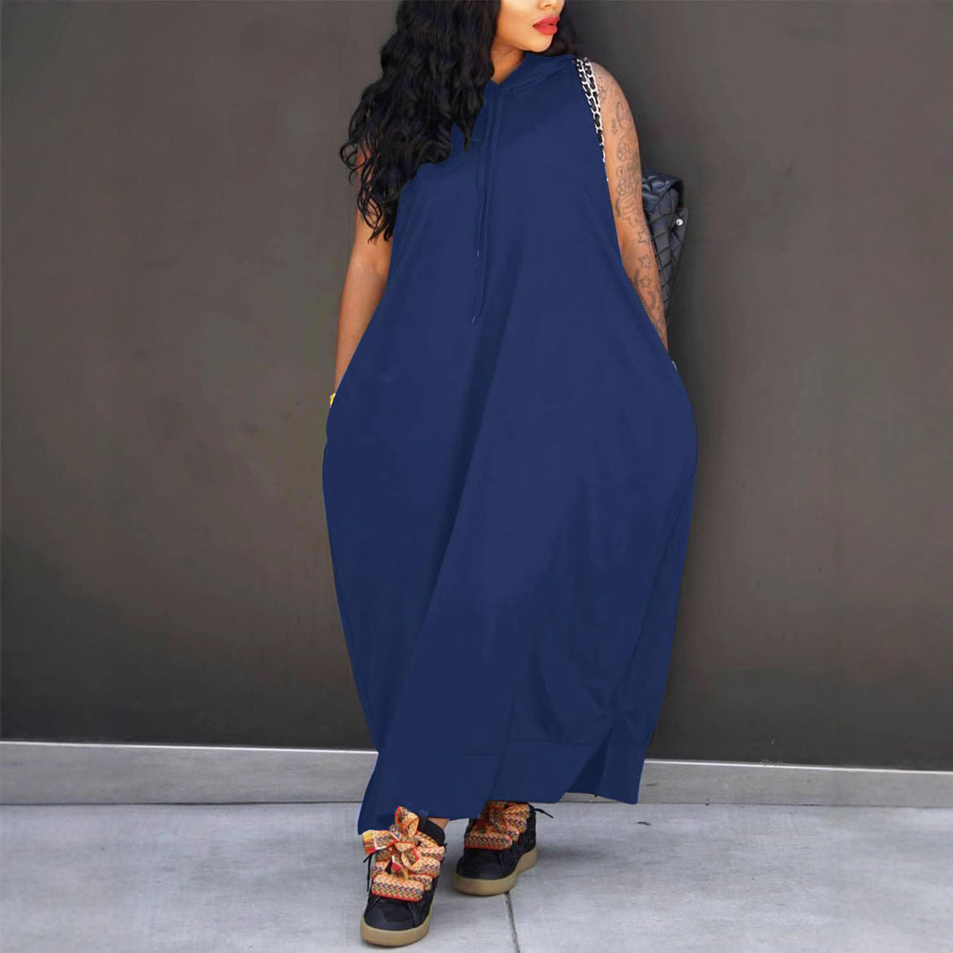 Sleeveless hooded loose-fitting dress