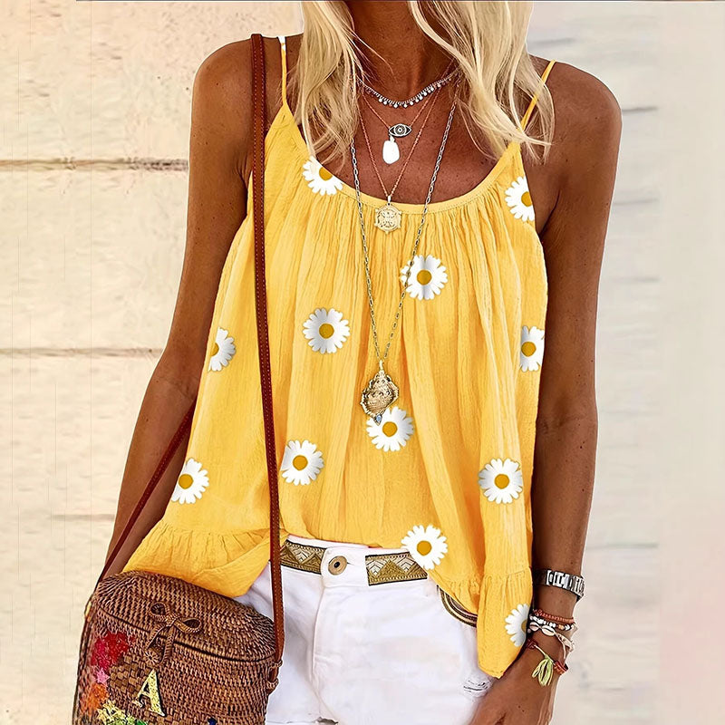 Daisy Print Ruffled Hem Camisole