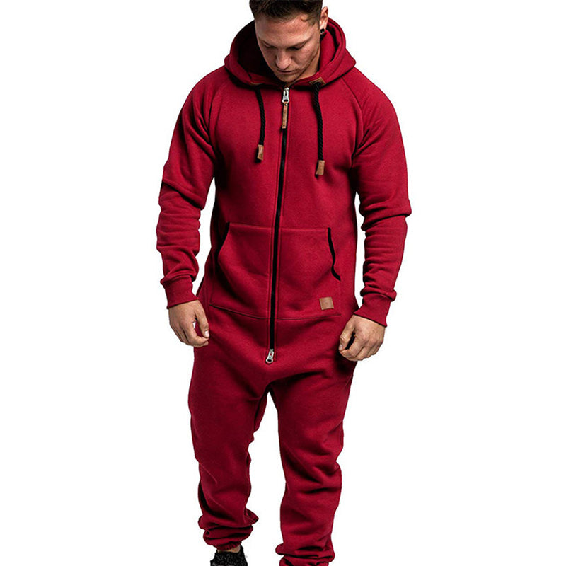 Men's hooded fleece jumpsuit