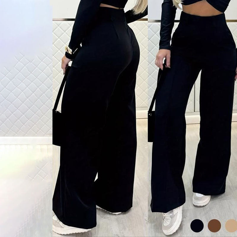 Double-button high-waisted straight-leg suit pants