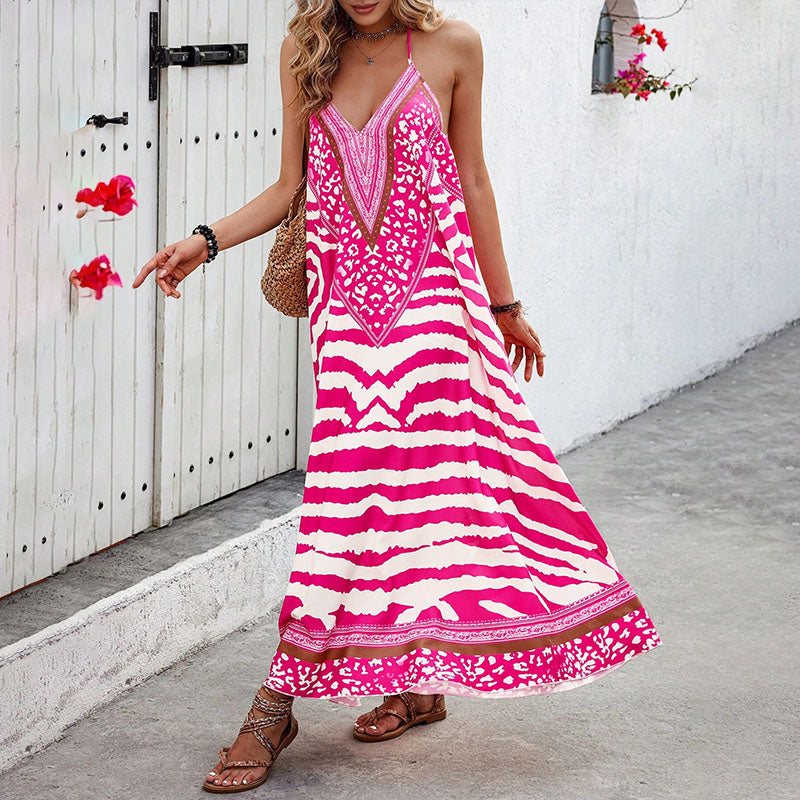 Bohemian resort-style printed dress