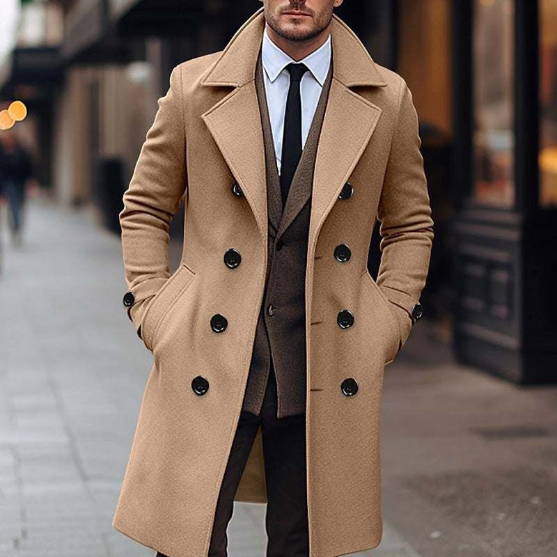 Solid Color Mid-Length Double-Breasted Coat