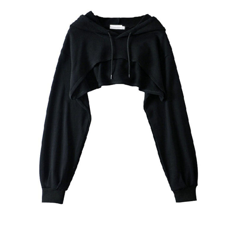 Street-style long-sleeve asymmetrical cropped top