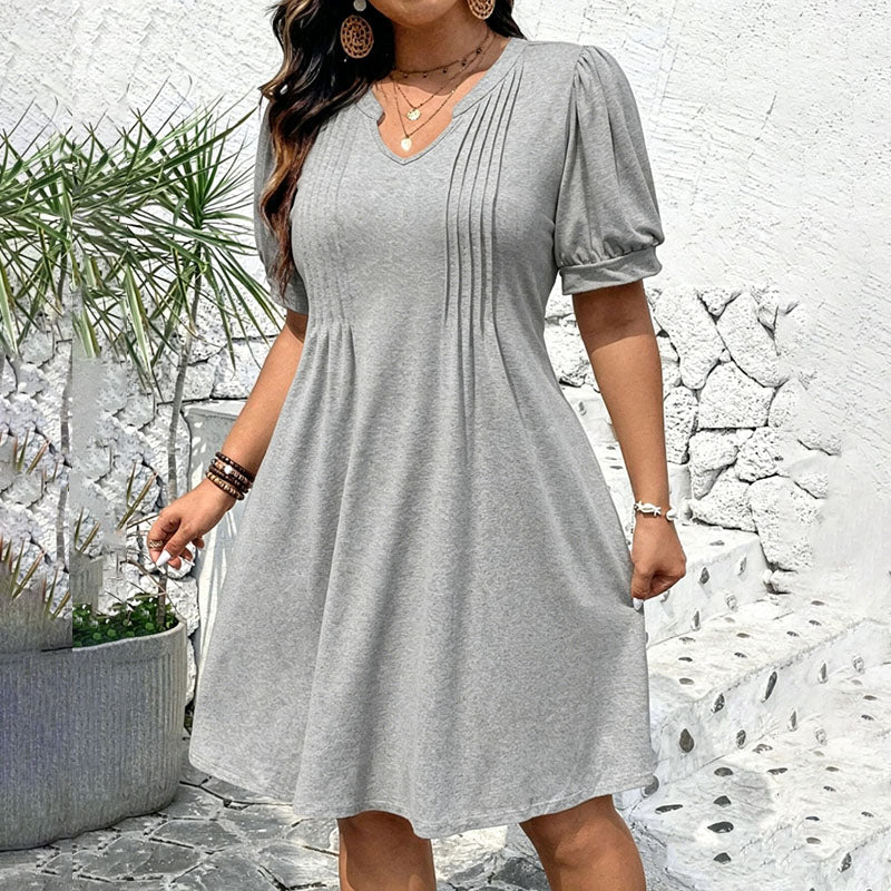 U-neck puff sleeve plus size dress