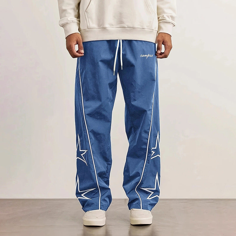 Drawstring casual street style straight leg pants