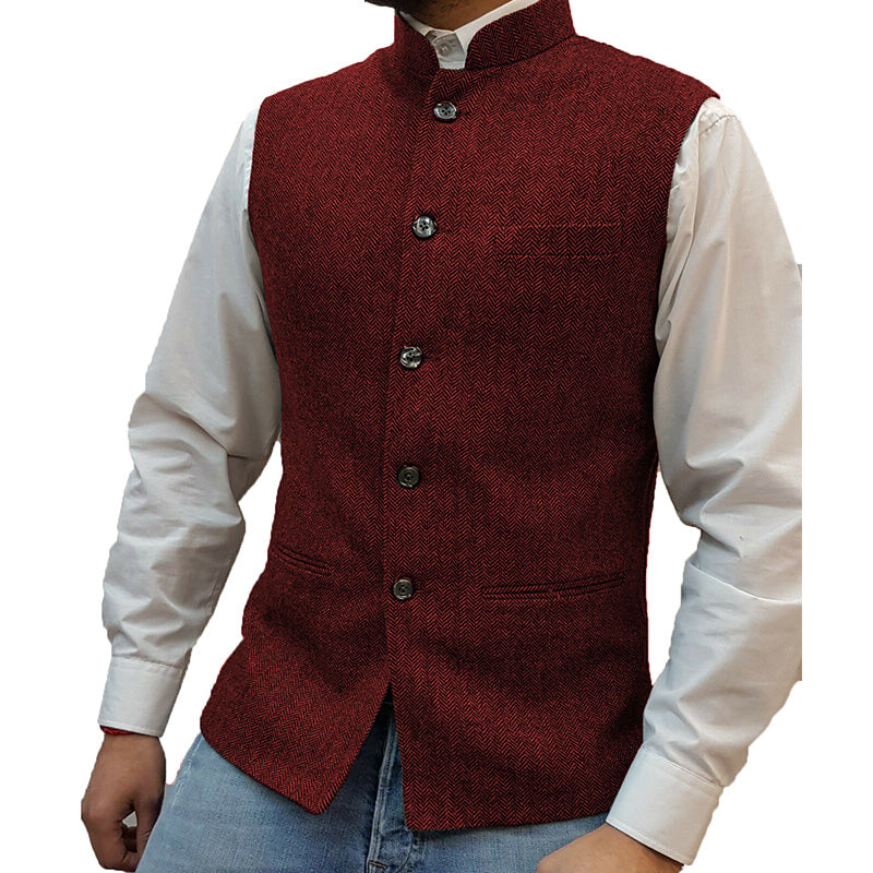 Men's Herringbone Mandarin Collar Vest