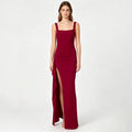 Square neckline pleated side slit mermaid long dress