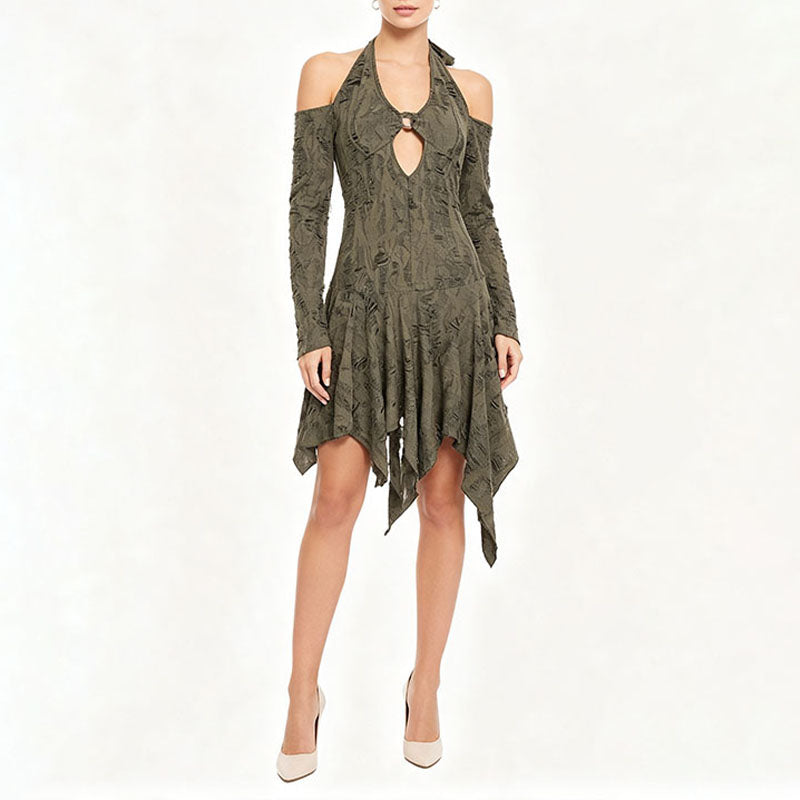 Deep-V Backless Textured Dress