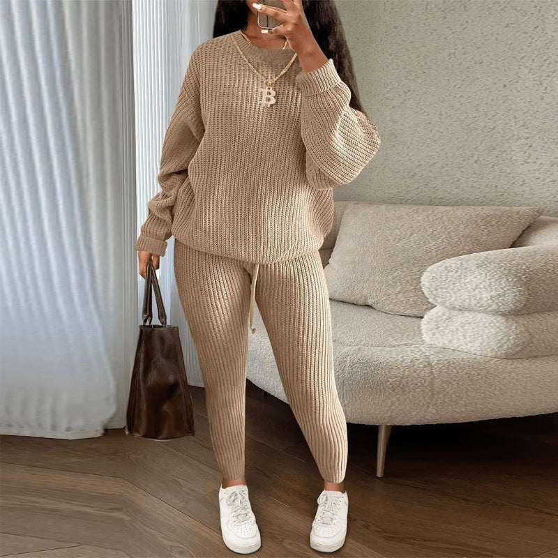Casual Ribbed Knit Two Piece Loungewear