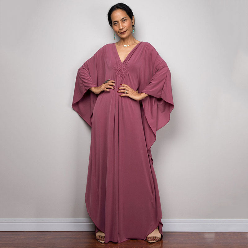 Deep V-neck batwing sleeve dress cover-up