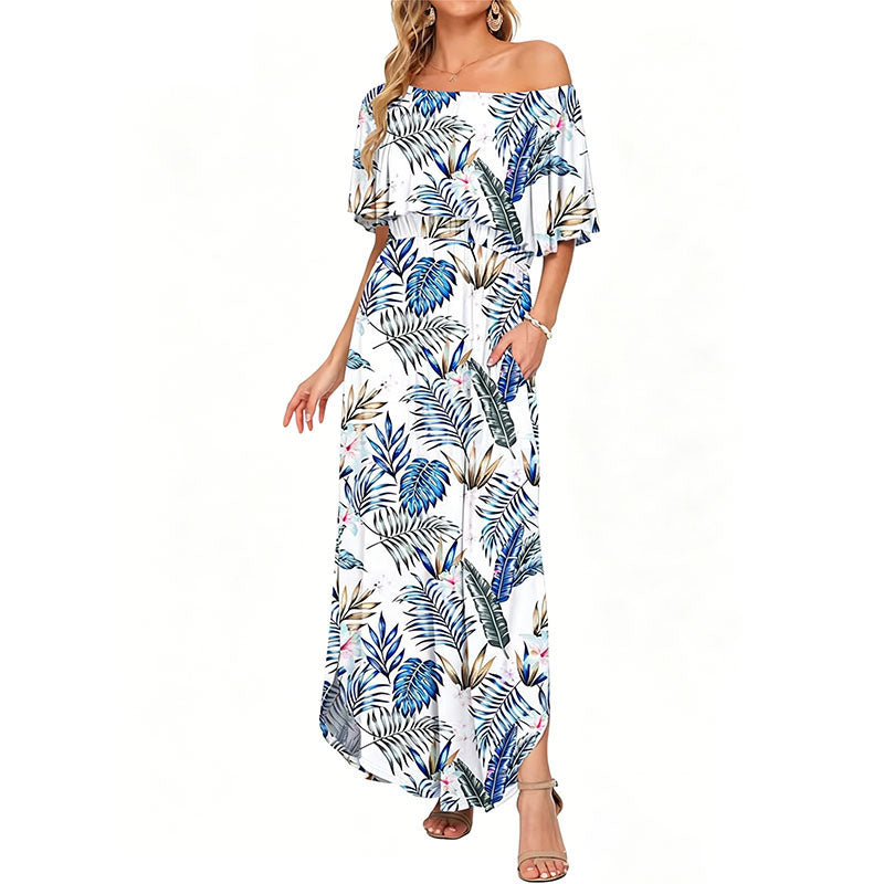 Off the shoulder side slit long dress