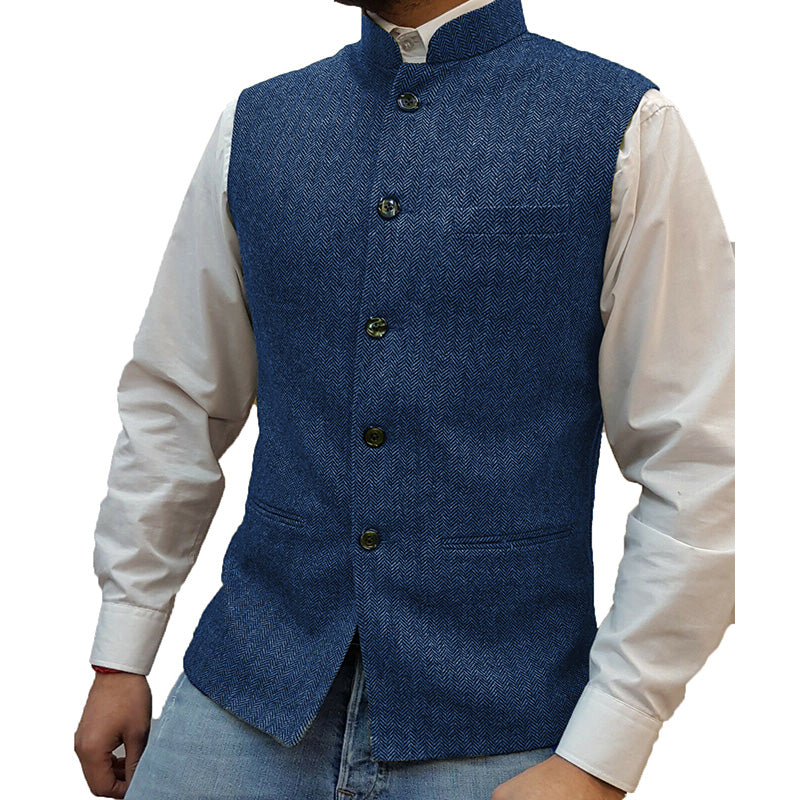 Men's Herringbone Mandarin Collar Vest