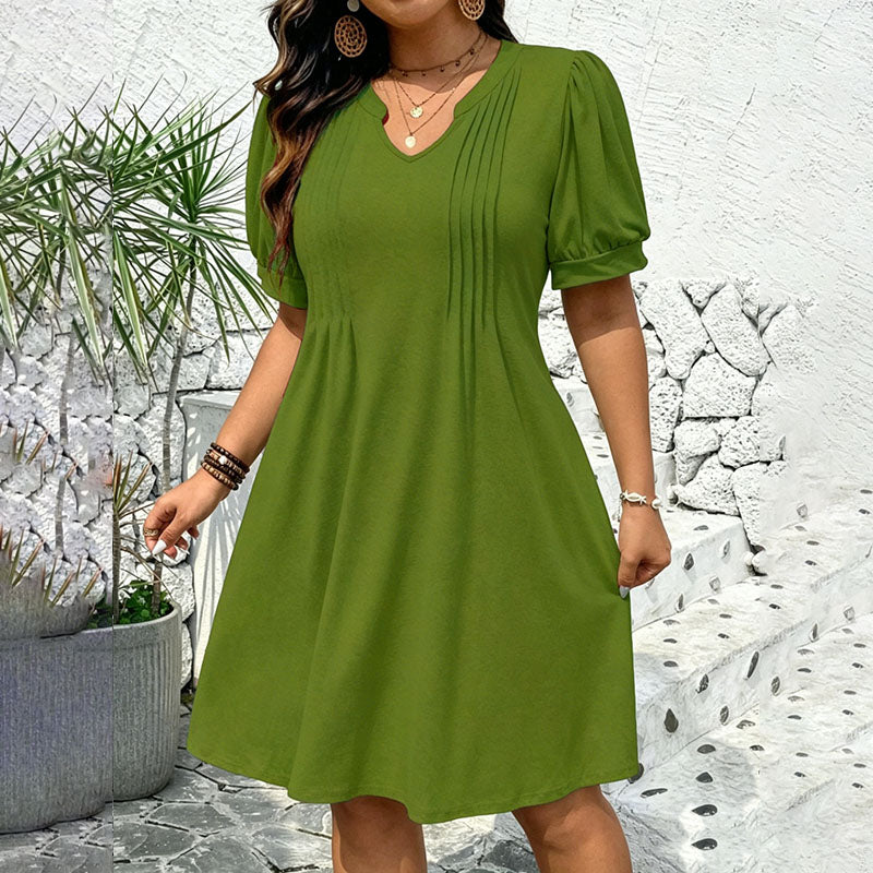 U-neck puff sleeve plus size dress