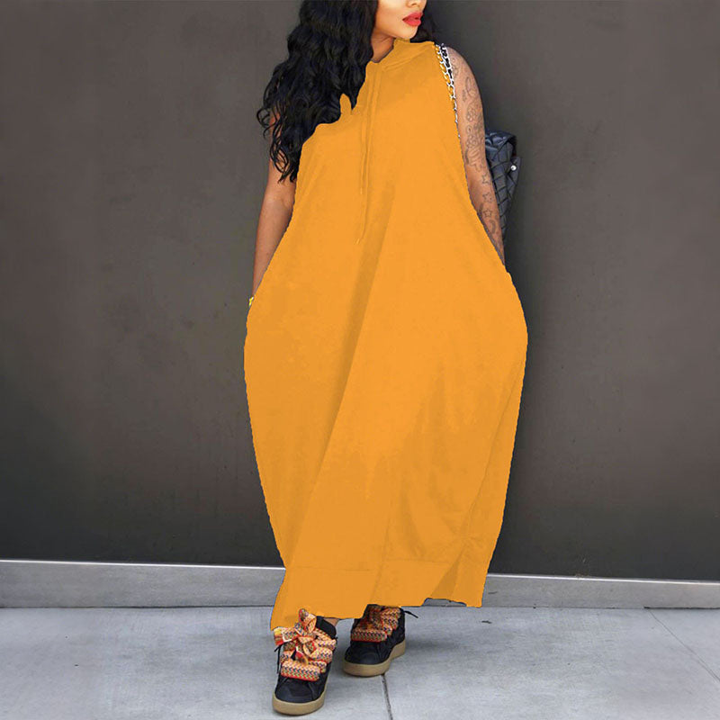 Sleeveless hooded loose-fitting dress