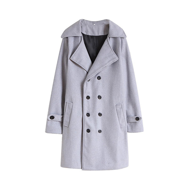 Solid Color Mid-Length Double-Breasted Coat