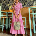 Striped layered hem long shirt dress