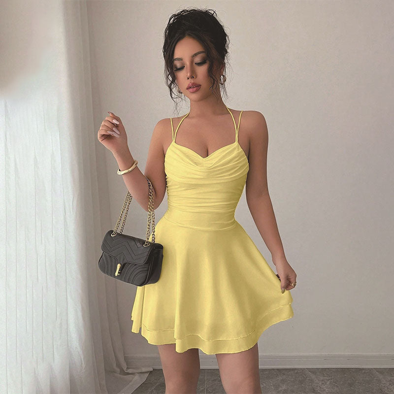 Draped Neck Sleeveless Backless Dress