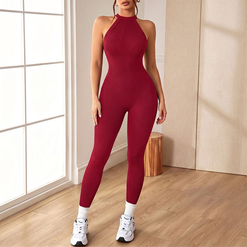High-neck halter sleeveless athletic bodysuit