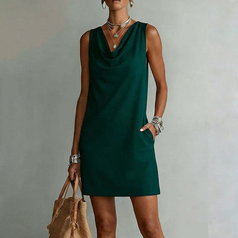 Stacked neck sleeveless loose straight dress
