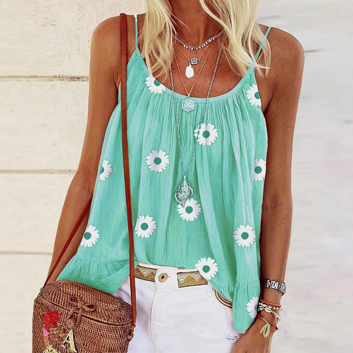 Daisy Print Ruffled Hem Camisole