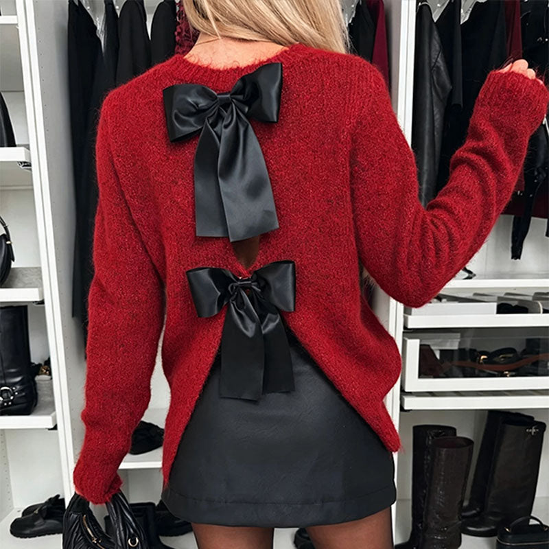 Long-sleeve sweater with a bow at the back