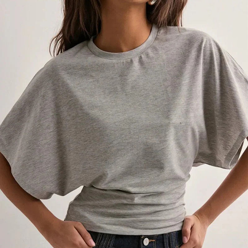 Casual Crew-Neck Batwing-Sleeve Fitted T-Shirt