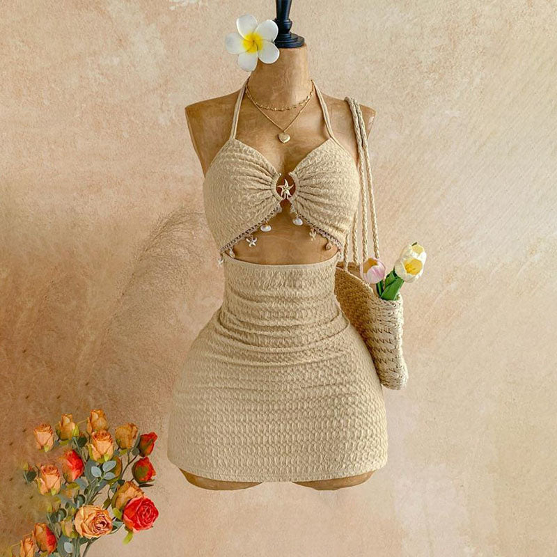 Textured cutout beach-style dress