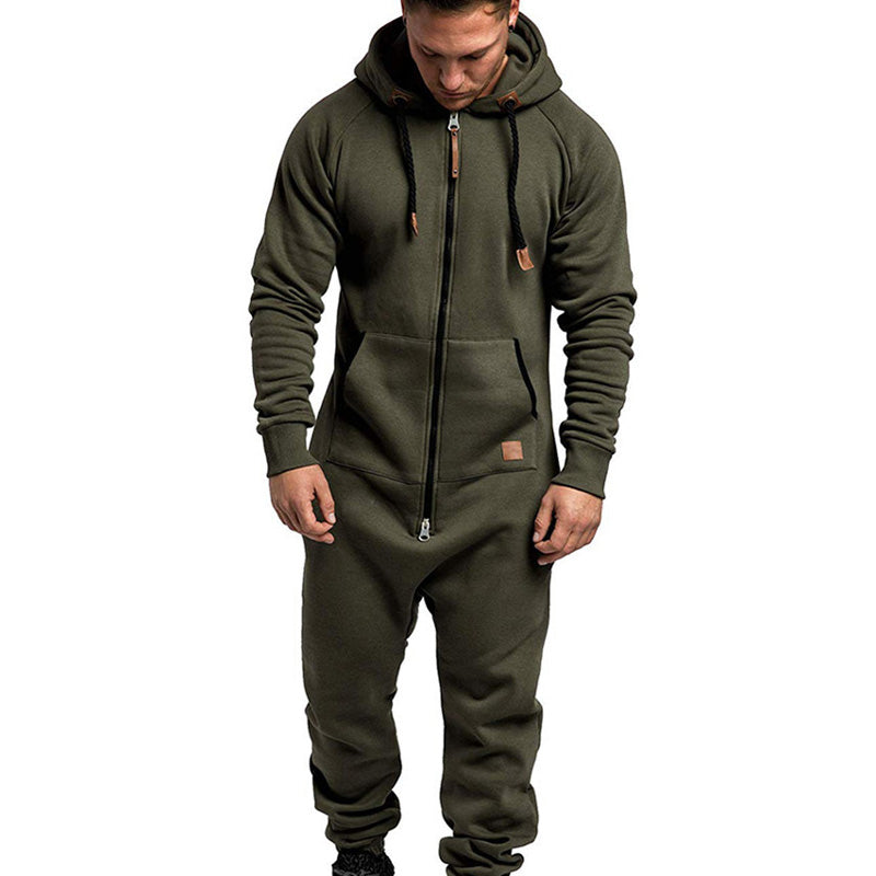 Men's hooded fleece jumpsuit