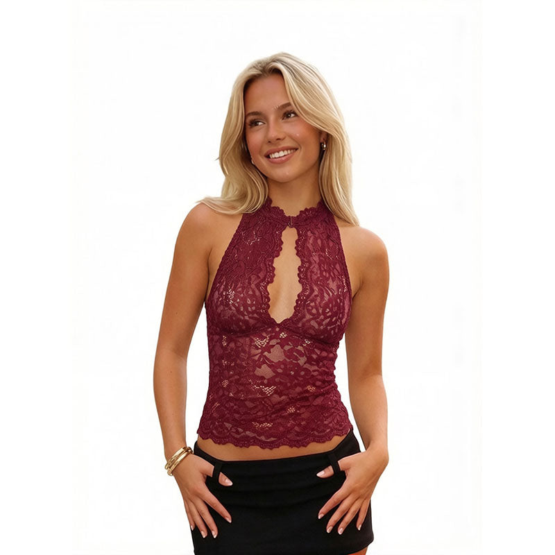 Deep V-neck lace sleeveless vest