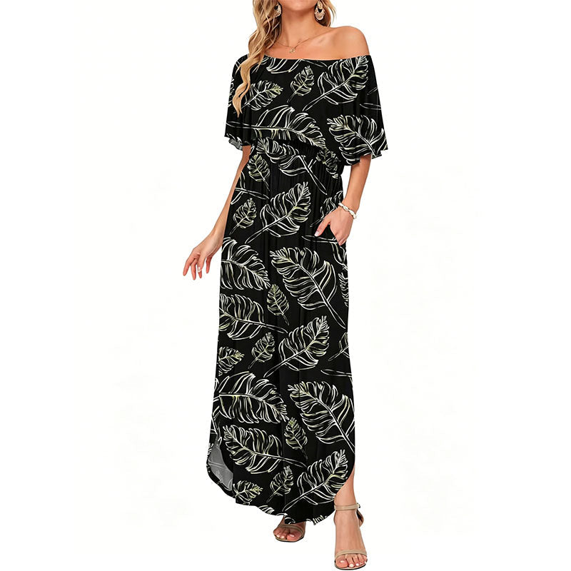 Off the shoulder side slit long dress