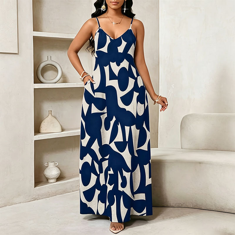 Loose-fitting printed camisole maxi dress