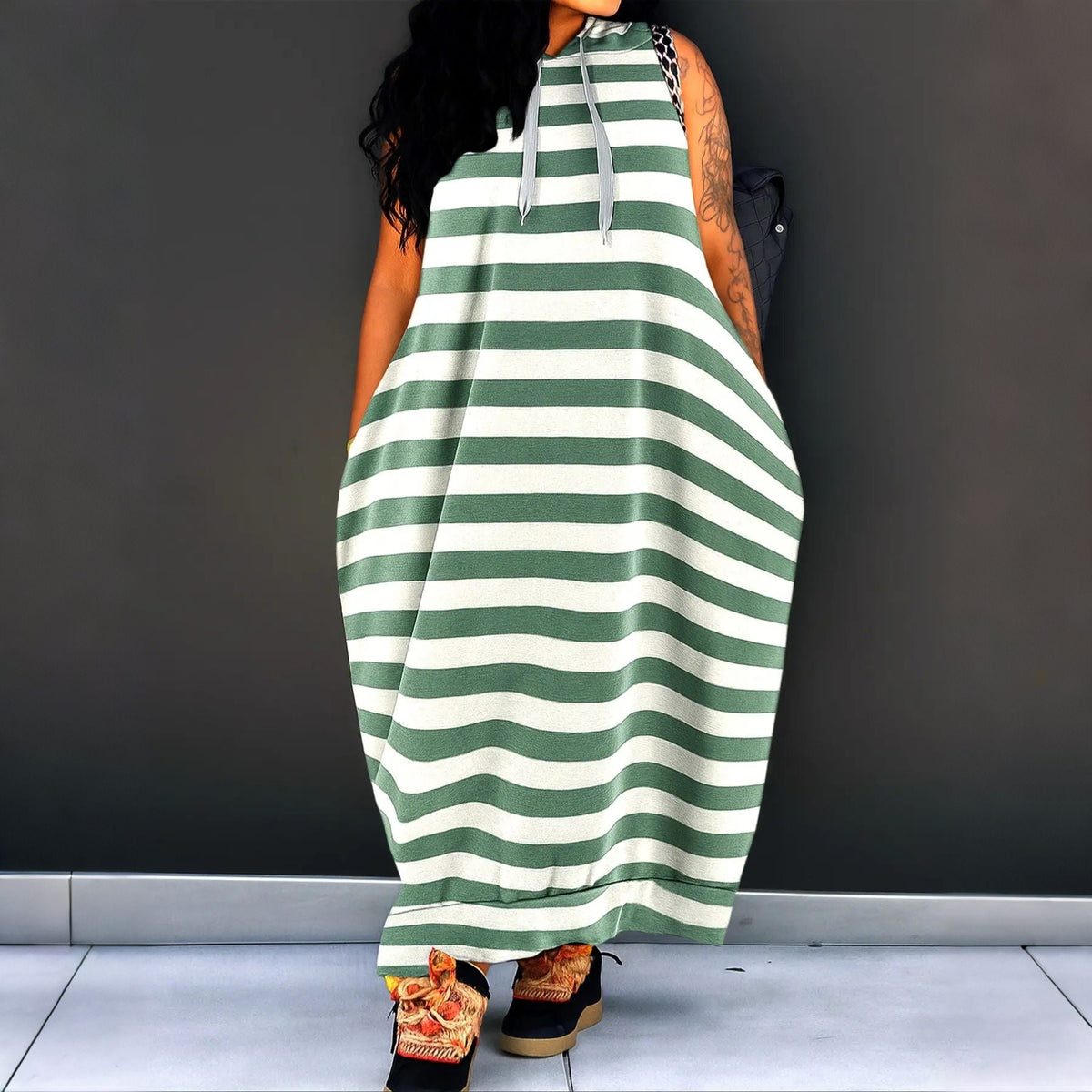 Sleeveless hooded loose-fitting dress