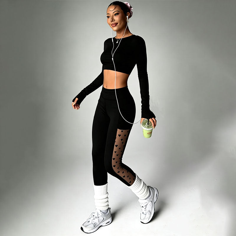High-waisted geometric mesh yoga pants