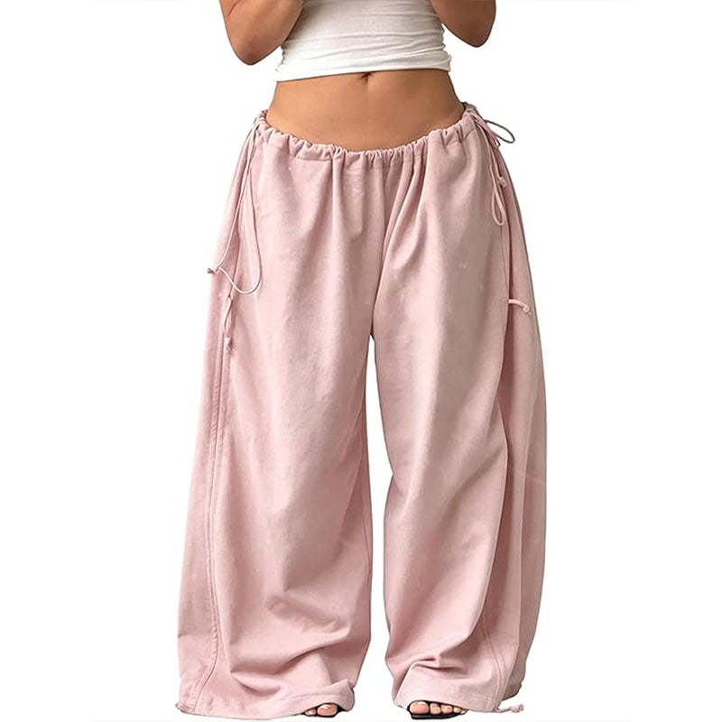 Side-drawstring ruched wide-leg trousers
