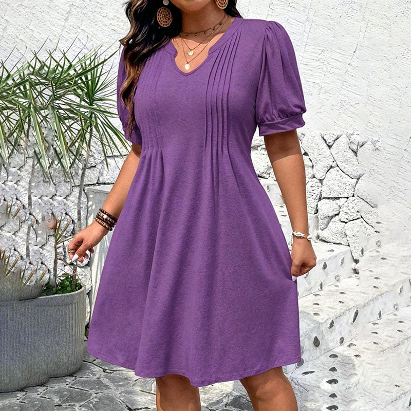 U-neck puff sleeve plus size dress