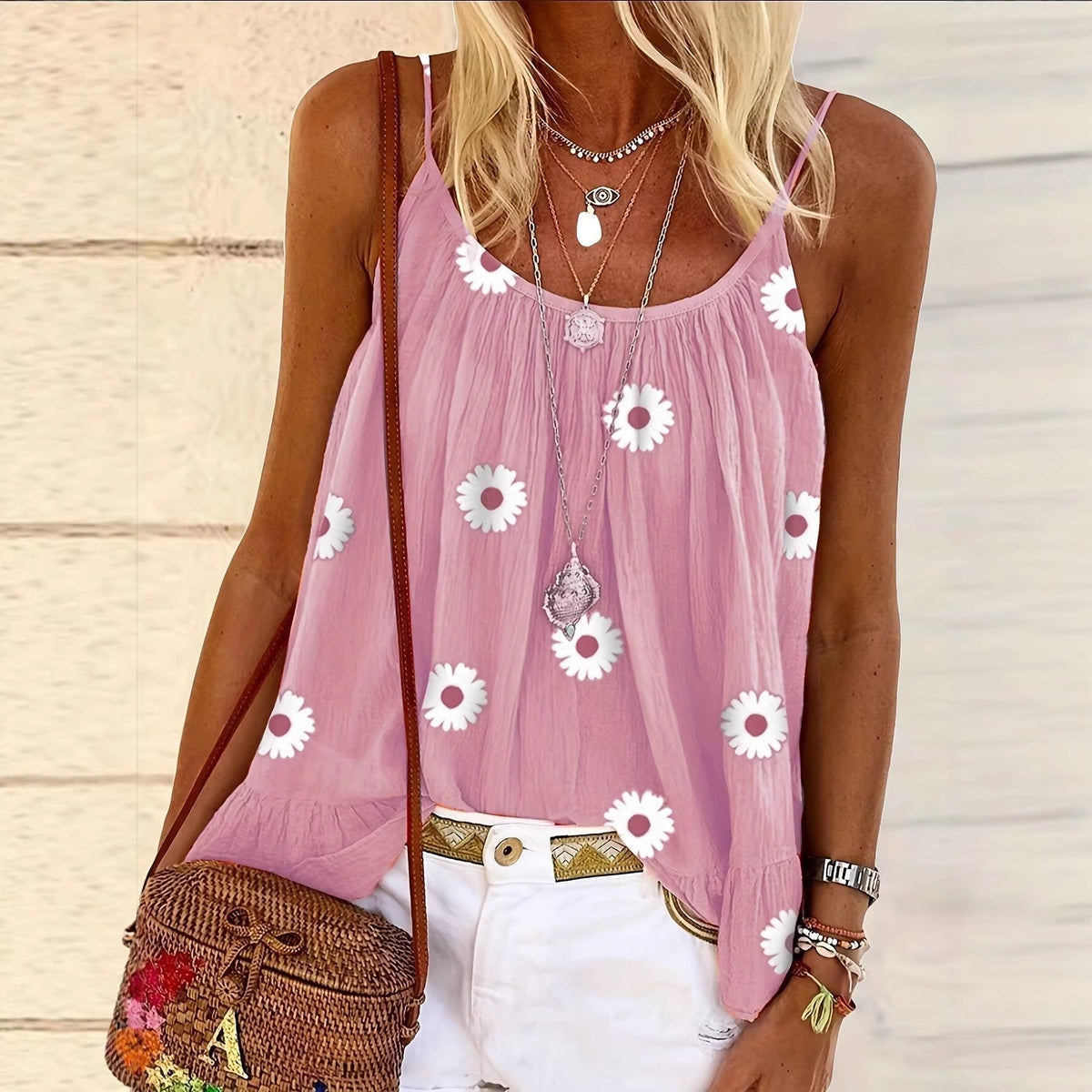 Daisy Print Ruffled Hem Camisole