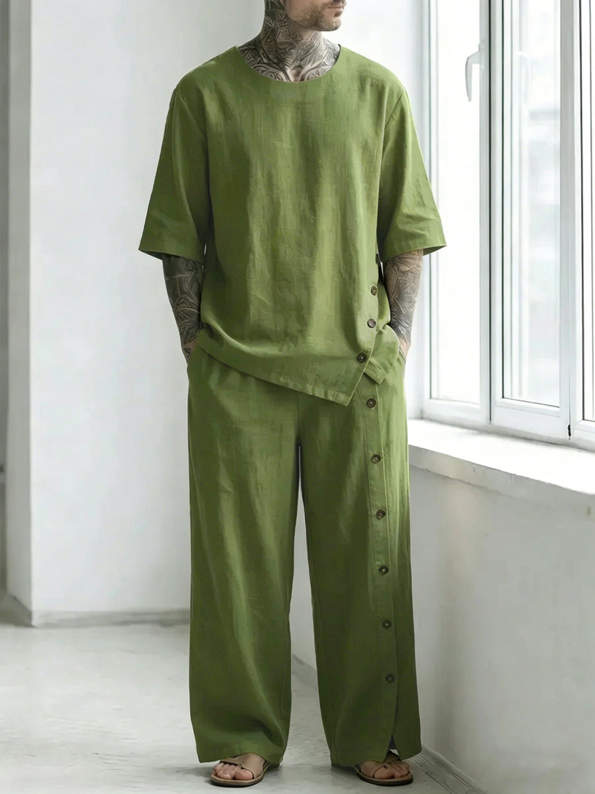Men's Linen Shirt and Pants Set