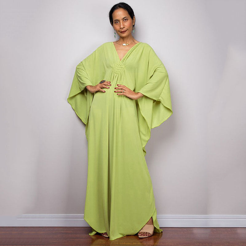 Deep V-neck batwing sleeve dress cover-up