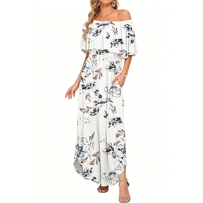 Off the shoulder side slit long dress